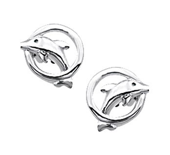 Zilveren oorbellen Dolfijn in ring