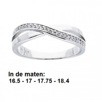 Zilveren dames ring, zirkonia rij