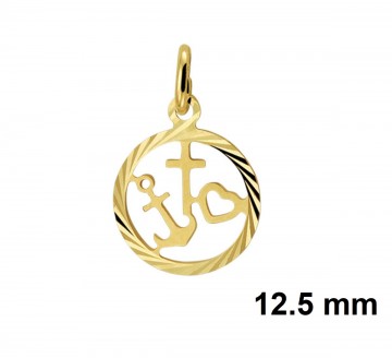 Gouden geloof hoop en liefde hanger 12.5mm rond
