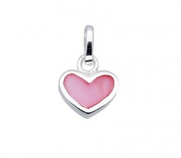 Zilveren roze hartje (parelmoer) 9 mm hanger