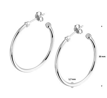 Zilveren creolen 30 mm (stekertjes)