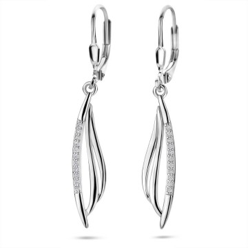 Zilveren oorhangertjes fantasie lang + zirkonia's