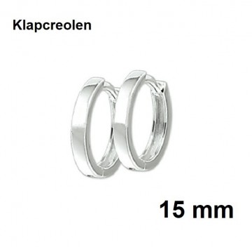 Zilveren klapoorringen 15 x 2mm breed klapcreolen