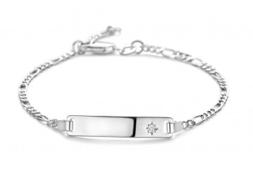 Zilveren graveerarmband 14-16 cm, zirkonia figaro