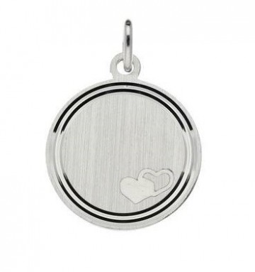 Zilveren graveerplaatje rond 18 mm (2 hartjes)