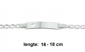 Zilveren graveerarmbandje 16-18 cm Hartje