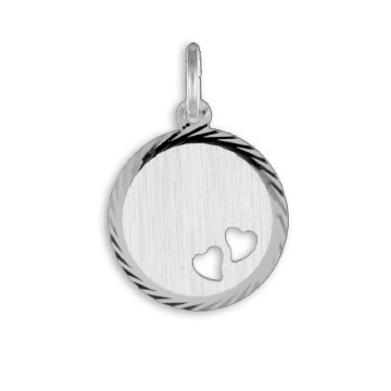 Zilveren graveerplaatje 16mm rond met hartjes
