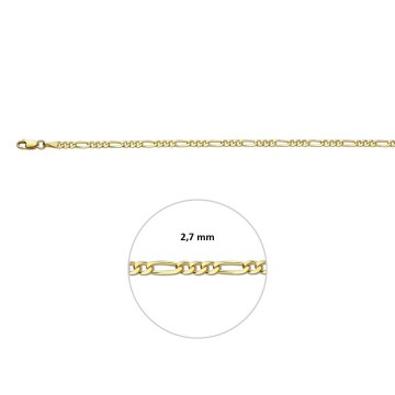 Gouden figaro dames armbandje, 19 cm, 2.5mm.