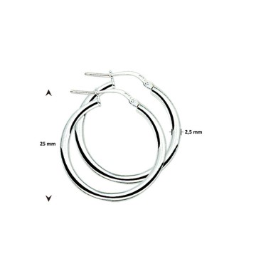 Zilveren oorringen 25 mm, 2,5 mm ronde buis