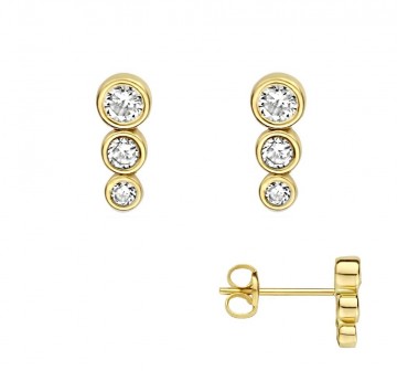 Gouden oorknoppen 3 zirkonia steentjes