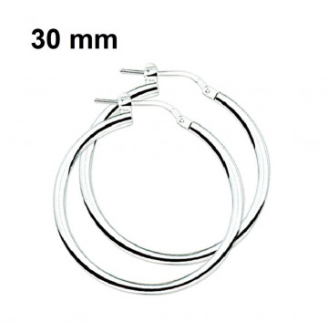 Zilveren oorringen 30mm, 2,5 mm ronde buis