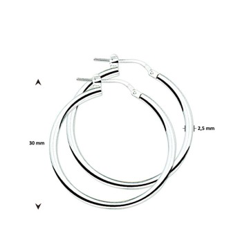 Zilveren oorringen 30mm, 2,5 mm ronde buis