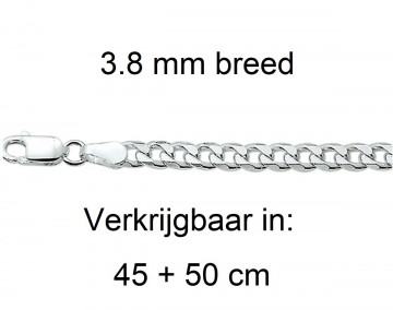 Zilveren herenhalsketting - 3.8mm - 50cm gourmet geslepen.