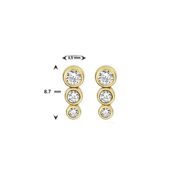 Gouden oorknoppen 3 zirkonia steentjes