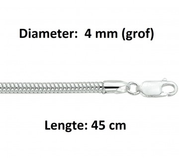 Zilveren halsketting slang 4mm, 45 cm.
