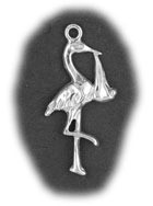 Zilveren ooievaar met baby geboorte hanger