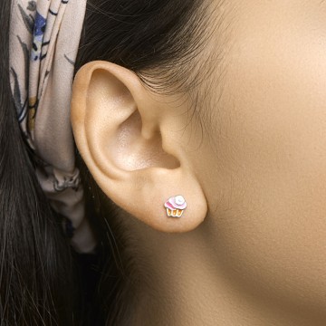 Zilveren oorknoppen cupcake oorbellen