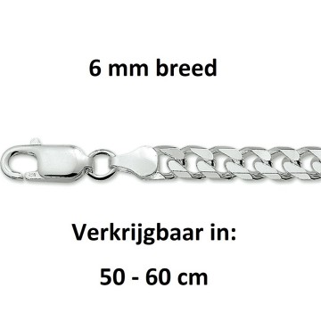 Zilveren halsketting 6 mm - 50 cm heren geslepen gourmet