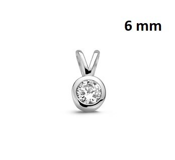 Zilveren hangertje 6mm zirkonia steentje.