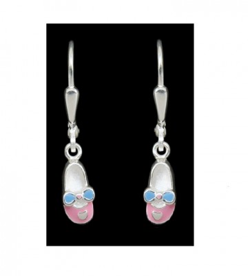 Zilveren babyschoentjes oorbellen, roze