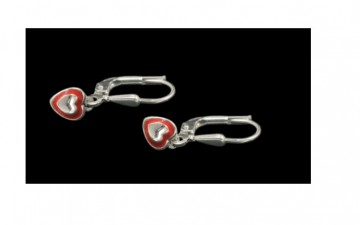 Zilveren oorbellen hartjes rood