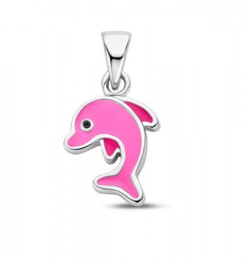 Zilveren hanger dolfijn roze