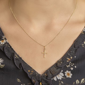 Gouden kruisje hanger 17mm (bewerkt)