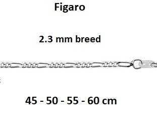 Zilveren figaro halsketting 45-50-55-60cm /2.3mm breed