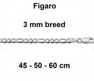Zilveren figaro halsketting 45-50cm /3mm breed