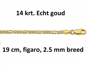 Gouden figaro dames armbandje, 19 cm, 2.5mm.