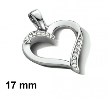 Zilveren hart hanger met zirkonia's 17mm