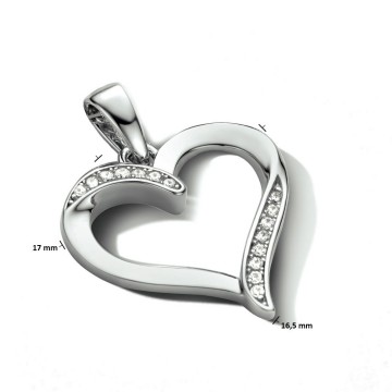 Zilveren hart hanger met zirkonia's 17mm