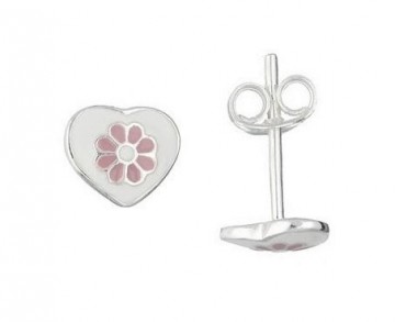 Zilveren oorbellen hart met bloem