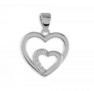 Zilveren hanger 2 hartjes met zirkonia's