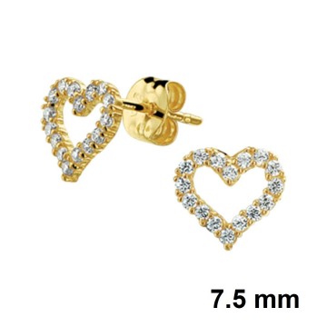 Gouden oorknoppen hartjes + steentjes
