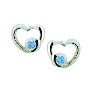 Zilveren hartjes oorknopjes blauw