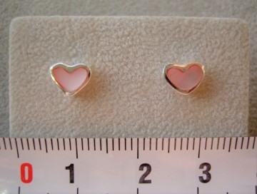 Zilveren oorbellen hartjes roze parelmoer