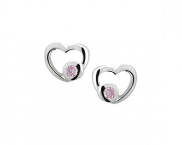 Zilveren hartjes oorknopjes roze
