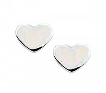 Zilveren oorbellen hartjes wit parelmoer