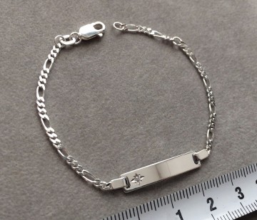 Zilveren graveerarmband 14-16 cm, zirkonia figaro