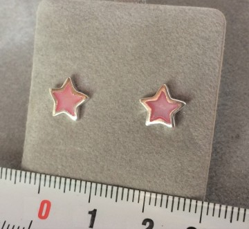 Zilveren oorbellen ster roze