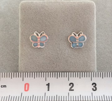 Zilveren oorbellen vlinder blauw parelmoer