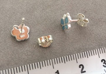 Zilveren oorbellen vlinder blauw parelmoer