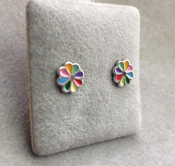 Zilveren Bloem oorbellen knopjes