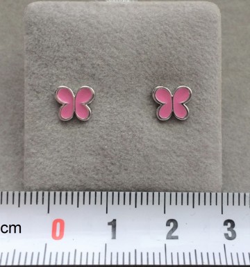 Zilveren vlinder oorbellen Roze