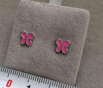 Zilveren vlinder oorbellen Roze