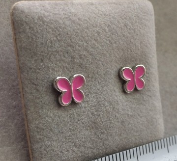 Zilveren vlinder oorbellen Roze