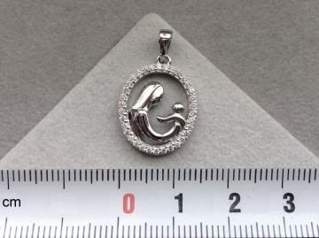 Zilveren moeder + kind hanger, geboorte baby zirkonia.