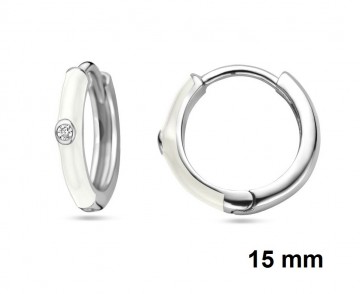 Zilveren klapcreolen wit 15mm met zirkonia