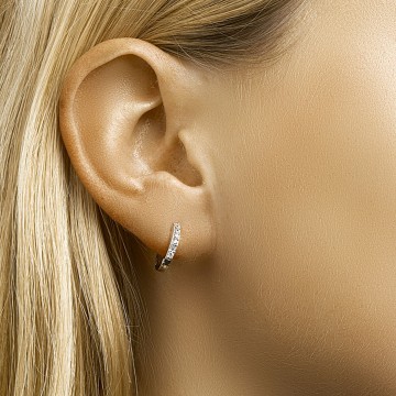 Zilveren klapcreolen zirkonia 13mm